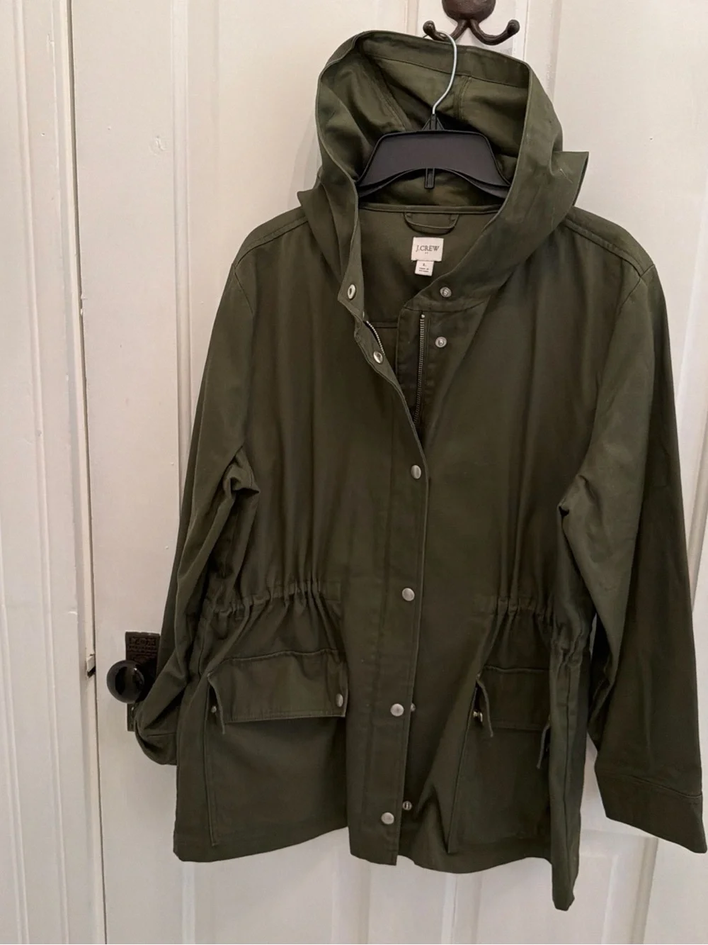 J.Crew Women's L Olive Green Hooded Utility Field Jacket Cotton Drawstring